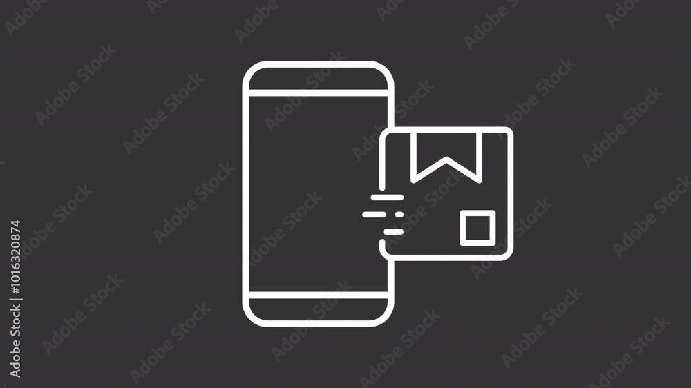 Online delivery white line animation. Shipping software animated icon. Transportation packages flying, moving. Isolated illustration on dark background. Transition alpha video. Motion graphic Online delivery white line animation. Shipping software animated icon. Transportation packages flying, moving. Isolated illustration on dark background. Transition alpha video. Motion graphic