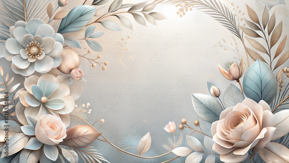 Elegant blue and beige floral frame with roses and leaves Elegant blue and beige floral frame with roses and leaves