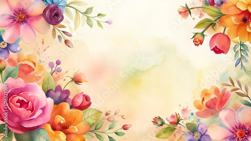 Wallpaper Mural Bright watercolor floral frame with colorful flowers Torontodigital.ca