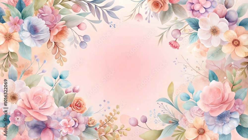Pastel floral frame on soft pink background Pastel floral frame on soft pink background