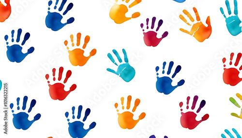 colorful handprints watercolor white background symbolizing children creativity playful artistic expression