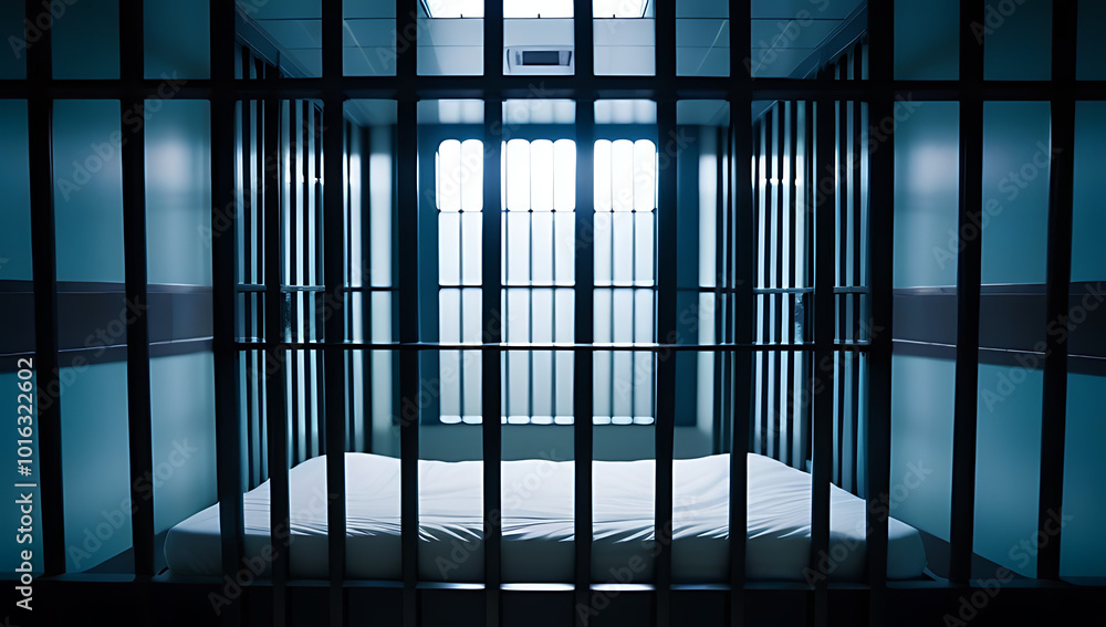 empty jail cell iron bars bed window secure isolated prison environment symbolizing law enforcement justice freedom empty jail cell iron bars bed window secure isolated prison environment symbolizing law enforcement justice freedom
