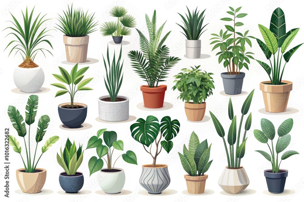 Indoor Plants in Minimalist Pots - Vector Icons for Home Decor and Gardening Indoor Plants in Minimalist Pots - Vector Icons for Home Decor and Gardening