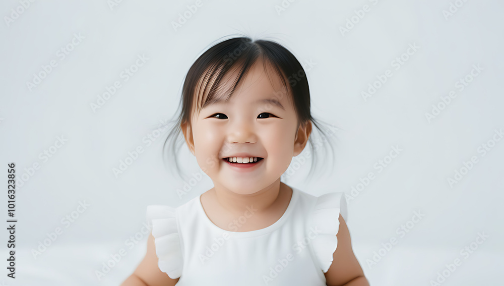 happy little asian girl smiling studio photography capturing innocent joy toddler posing playfully front white background happy little asian girl smiling studio photography capturing innocent joy toddler posing playfully front white background