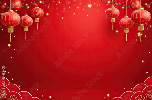 Festive red lanterns hanging against a vibrant red background during a celebratory occasion