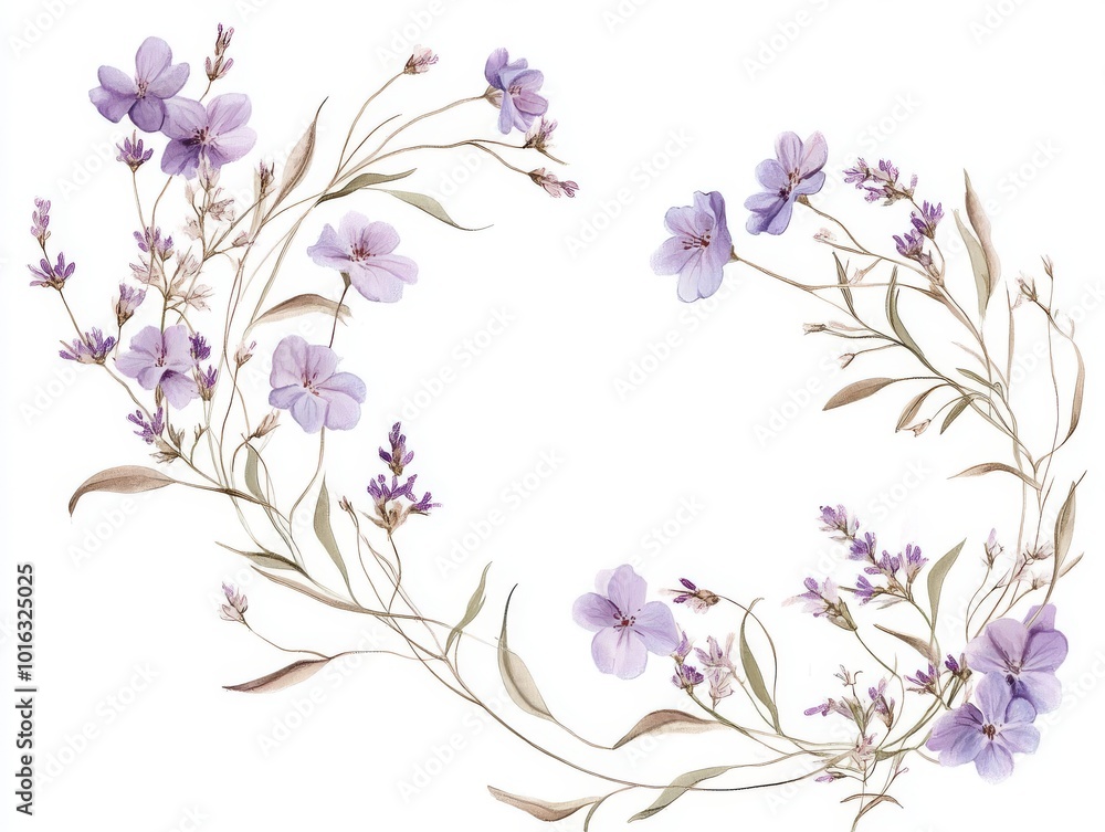 2408 16.A delicate set of lavender calligraphic design elements, featuring wildflowers and flowing branches. The floral elements are arranged into graceful frames, perfect for creating a romantic and 2408 16.A delicate set of lavender calligraphic design elements, featuring wildflowers and flowing branches. The floral elements are arranged into graceful frames, perfect for creating a romantic and