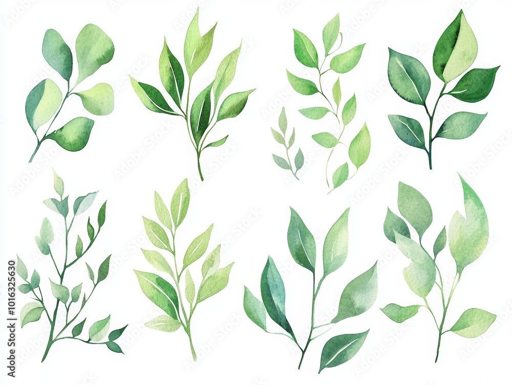 2408 26.A set of soft, watercolor-painted botanical leaves and branches in vibrant green hues, perfect for adding a natural, organic touch to wedding invitations, greeting cards, or decorative 2408 26.A set of soft, watercolor-painted botanical leaves and branches in vibrant green hues, perfect for adding a natural, organic touch to wedding invitations, greeting cards, or decorative