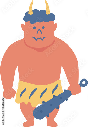 金棒を持った赤鬼のポップなイラスト