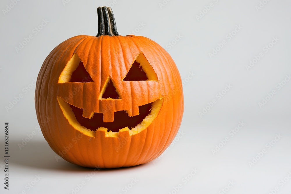 Halloween pumpkin with a carved jackolantern face displayed on a white background Halloween pumpkin with a carved jackolantern face displayed on a white background