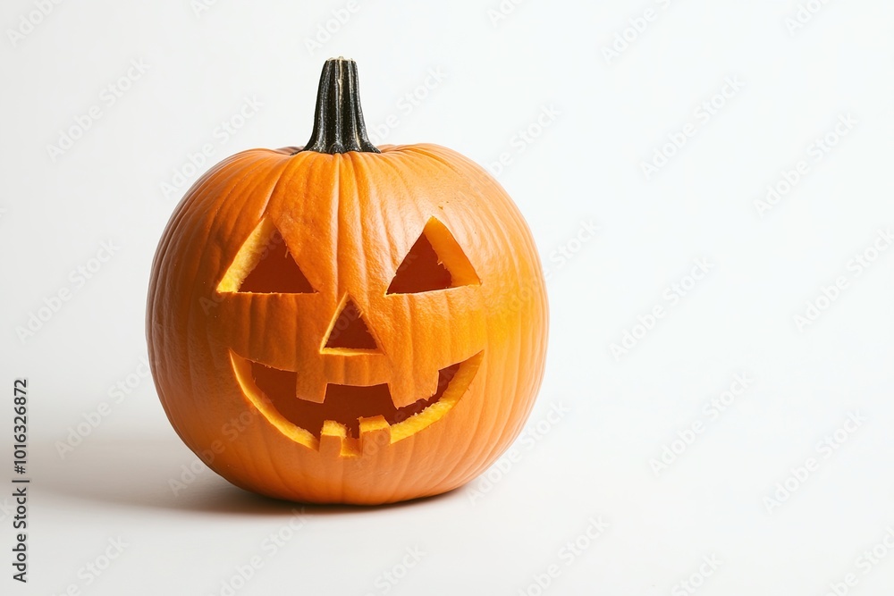 Halloween pumpkin with a carved jackolantern face displayed on a white background Halloween pumpkin with a carved jackolantern face displayed on a white background