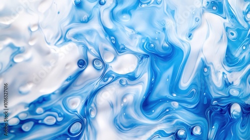 Abstract swirling patterns in blue and white, resembling fluid movement.