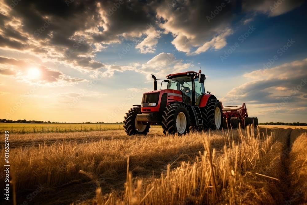Fototapeta premium Tractor field farm agriculture.
