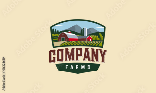 Company Farms Logo with barn and scenic farm landscape