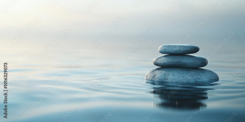 Tranquil image of stacked stones on calm water, creating a serene and peaceful atmosphere for relaxation and mindfulness. Tranquil image of stacked stones on calm water, creating a serene and peaceful atmosphere for relaxation and mindfulness.