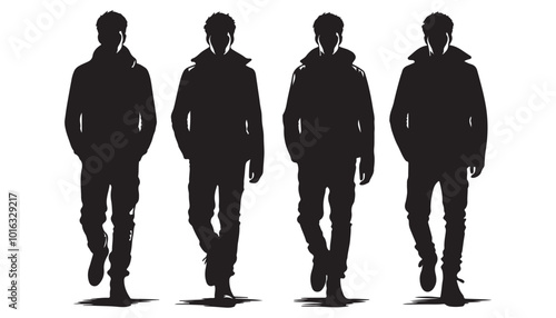Man walking forward, isolated vector silhouette, front view silhouettes vector illustration black and white art