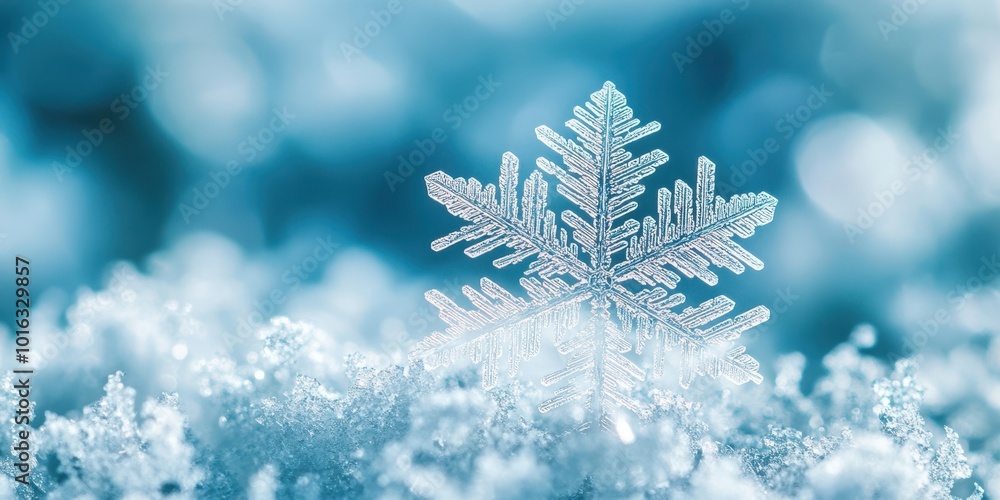 A beautiful snowflake resting on a soft blanket of snow, showcasing intricate patterns and shimmering details in a winter landscape. A beautiful snowflake resting on a soft blanket of snow, showcasing intricate patterns and shimmering details in a winter landscape.
