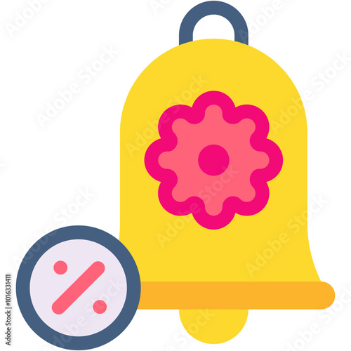 Vector Icon Bell, Commerce And Shopping, Notification, Percentage, Alarm