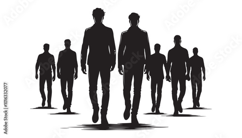 Man walking forward, isolated vector silhouette, front view silhouettes vector illustration black and white art