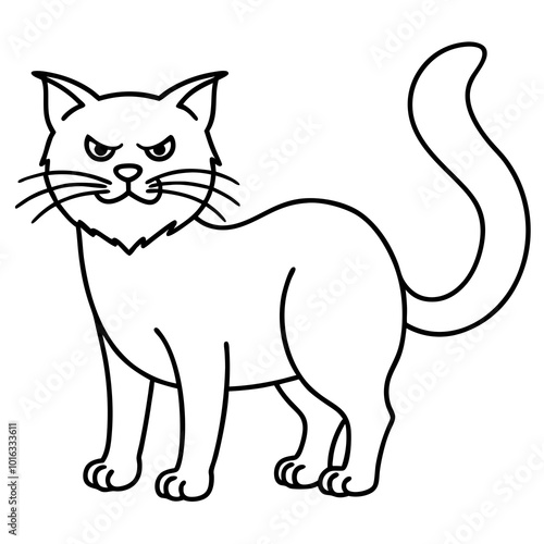 Minimalist Hissing Grumpy Cat with Raised Fur and Sharp Claws Line Art vector