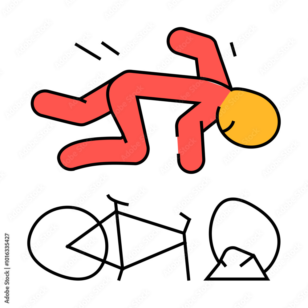 fall bike man accident line icon vector. fall bike man accident sign. isolated symbol illustration fall bike man accident line icon vector. fall bike man accident sign. isolated symbol illustration