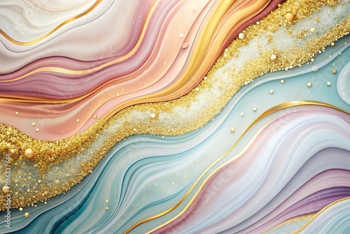 Minimalist abstract colorful marble background with golden glitter swirls and luxury gold liquid