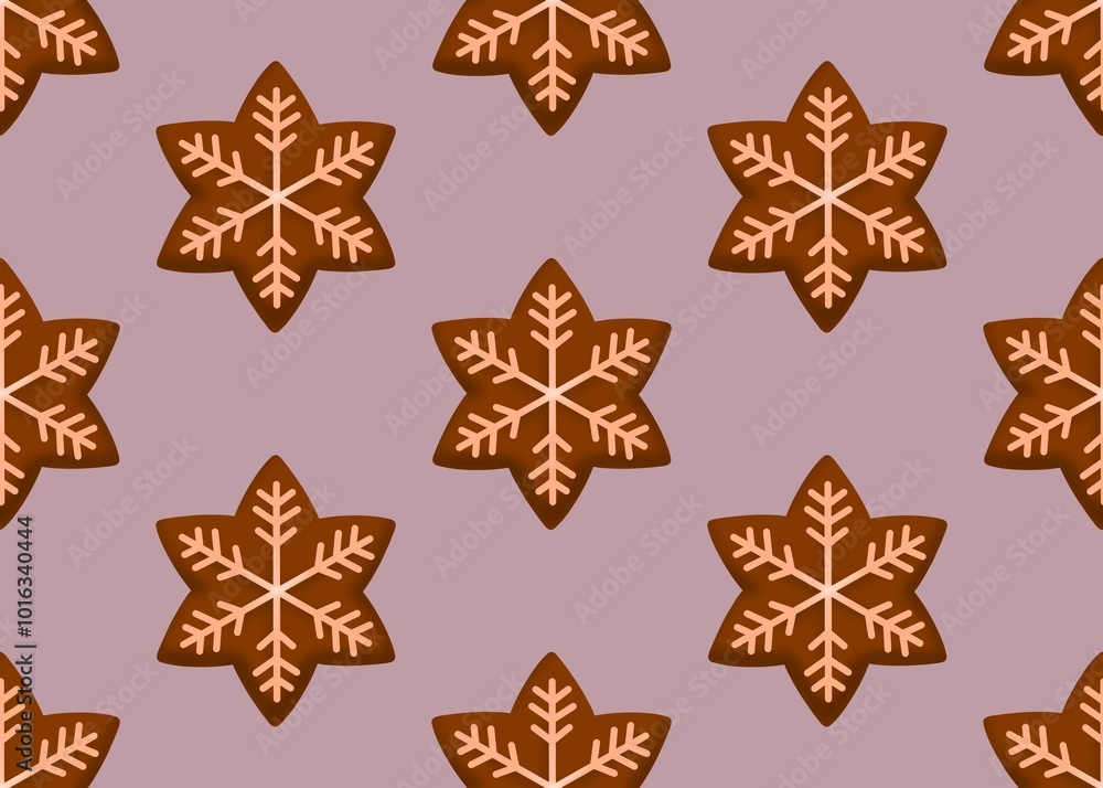 A set of Christmas cookies. Seamless pattern with falling snowflakes. Christmas pattern with painted cookies on a purple background. Christmas mood. Merry Christmas. Happy New Year. A set of Christmas cookies. Seamless pattern with falling snowflakes. Christmas pattern with painted cookies on a purple background. Christmas mood. Merry Christmas. Happy New Year.