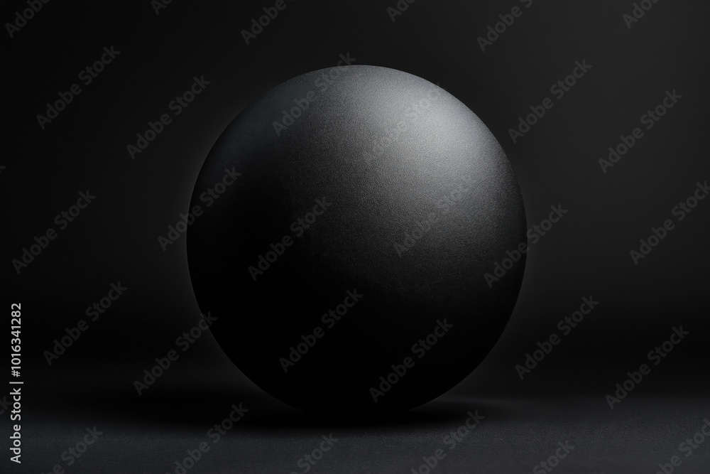 Black round sphere object on dark background with subtle texture and shadowing, creating a minimalist and abstract appearance. Black round sphere object on dark background with subtle texture and shadowing, creating a minimalist and abstract appearance.