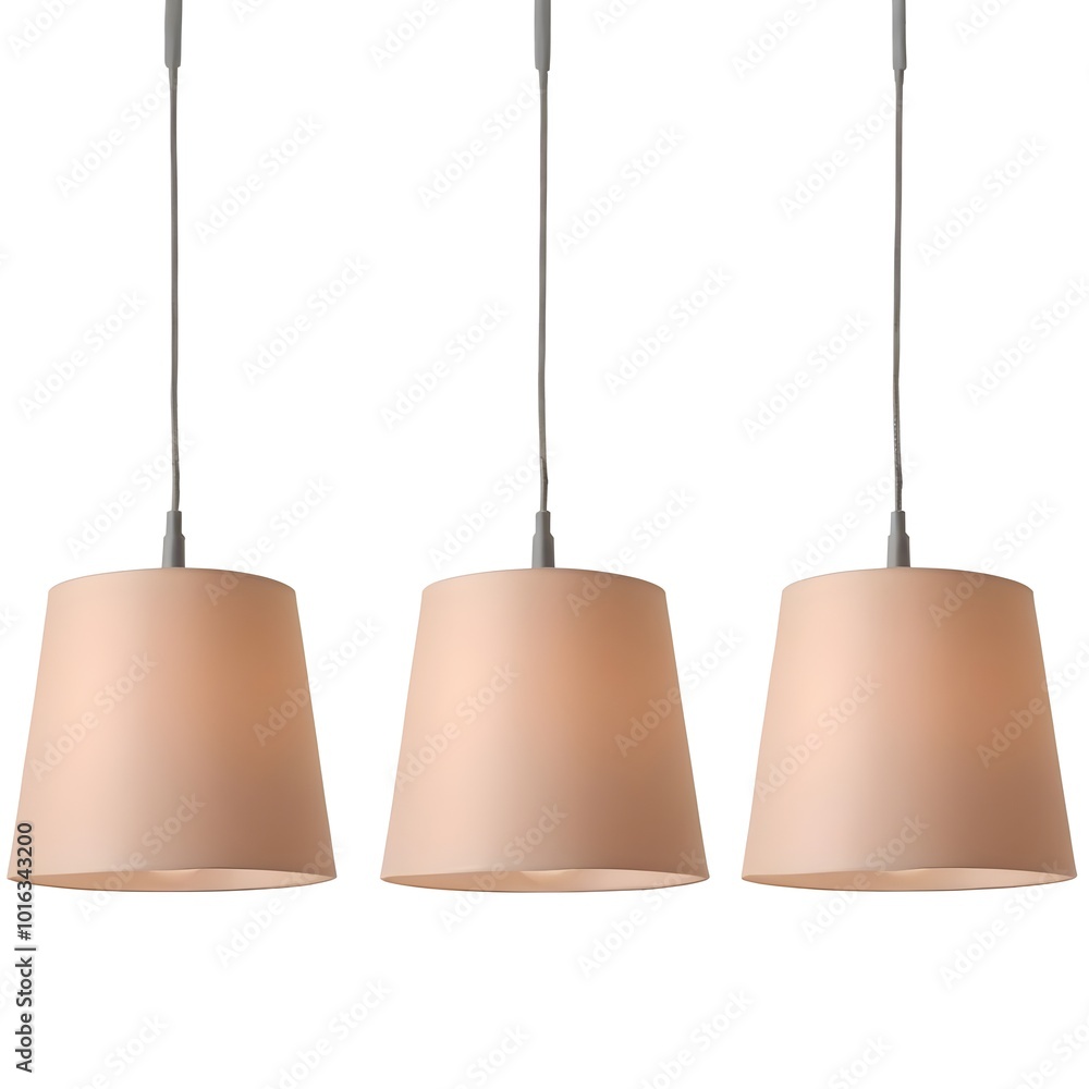 Three hanging lamps with fabric shades in different pastel colors Three hanging lamps with fabric shades in different pastel colors