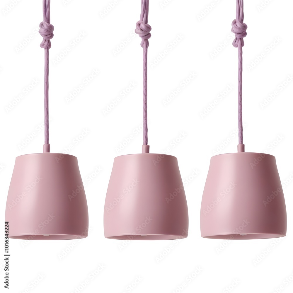 Three hanging lamps with fabric shades in different pastel colors Three hanging lamps with fabric shades in different pastel colors
