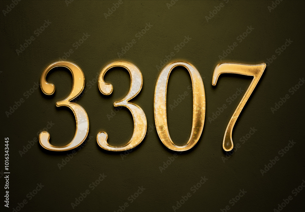 Old gold effect of 3307 number with 3D glossy style Mockup. Old gold effect of 3307 number with 3D glossy style Mockup.