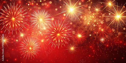 vibrant display of red fireworks bursts against sparkling background, creating festive atmosphere filled with excitement and joy. dazzling lights illuminate night sky beautifully