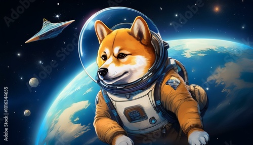 宇宙空間に漂う柴犬, Generative  AI