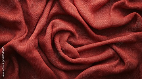 Close-up of Red Fabric with Wrinkles and Swirls