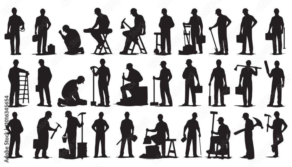Set of silhouettes of labor workers silhouettes vector illustration black and white art Set of silhouettes of labor workers silhouettes vector illustration black and white art