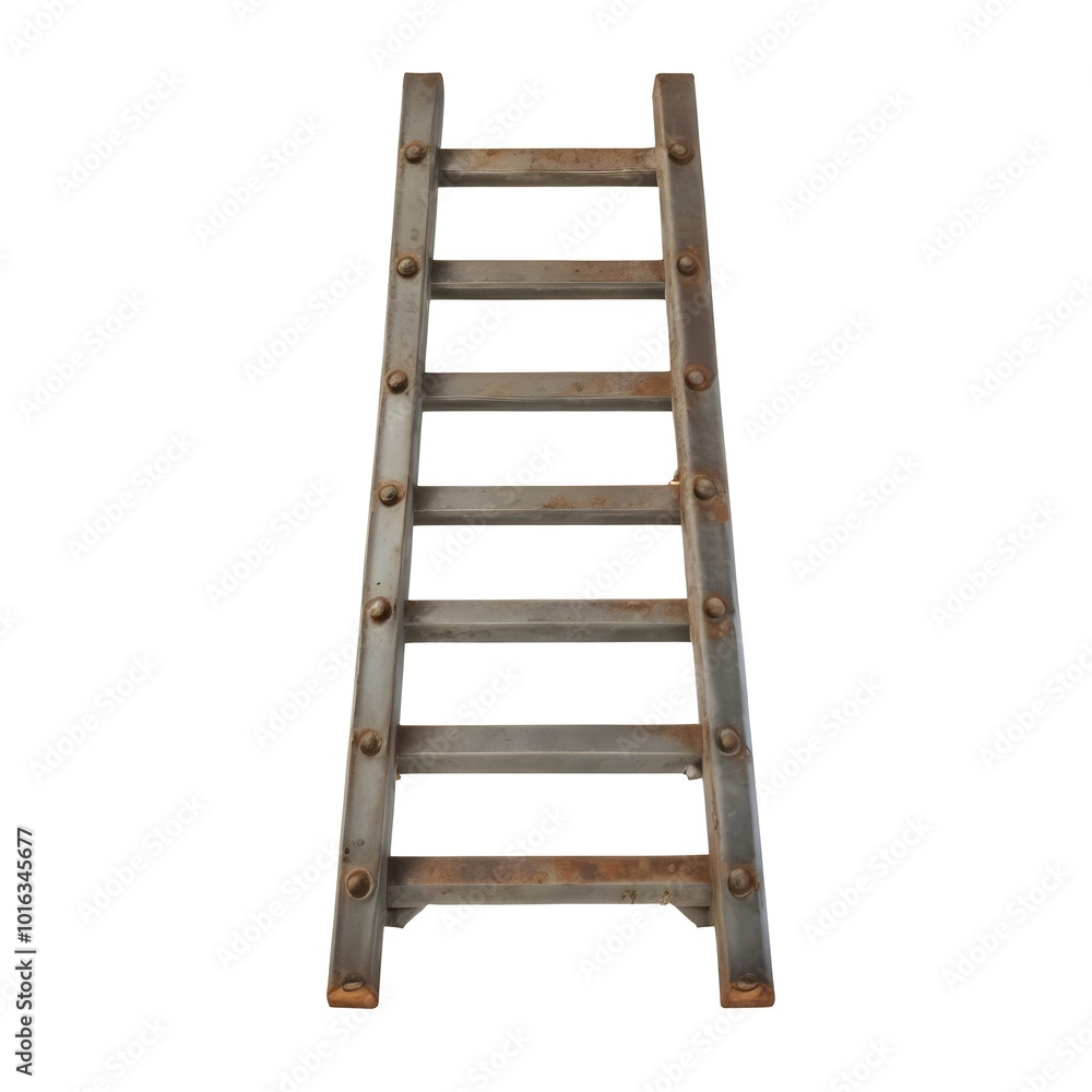 A metal ladder with 7 rungs A metal ladder with 7 rungs