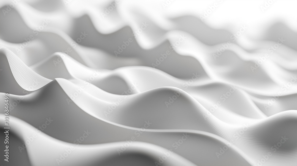 Fototapeta premium White futuristic background. Repeating rows of abstract waves 