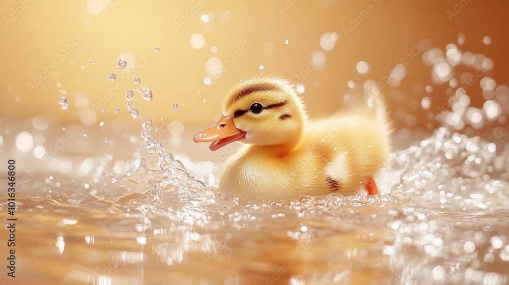 A duckling diving into a pool of water with a splash, capturing the excitement and joy of its playful nature. A duckling diving into a pool of water with a splash, capturing the excitement and joy of its playful nature.