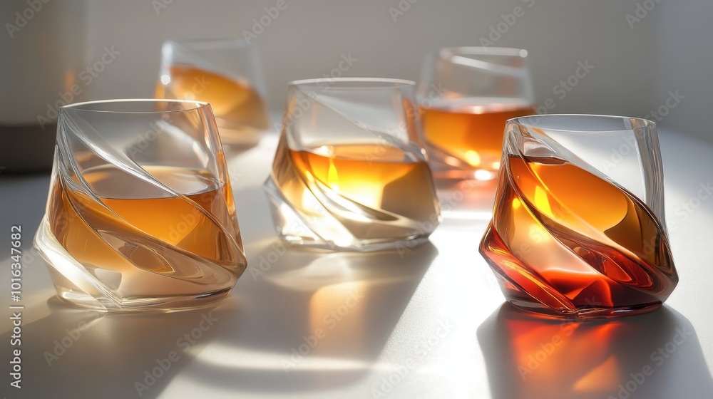 A dynamic scene of innovative drinking glasses that refract light and offer a new dimension of visual interest.