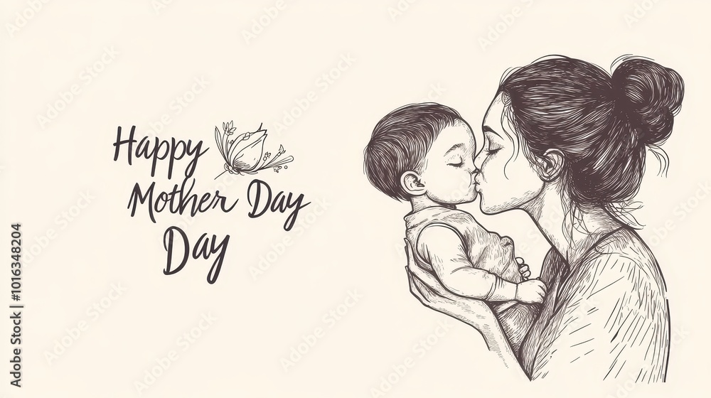 A mother embraces her child, sharing a loving kiss in celebration of Mother's Day A mother embraces her child, sharing a loving kiss in celebration of Mother's Day