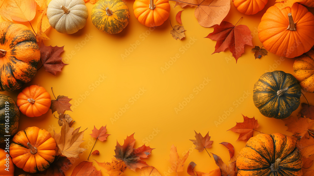 Thanksgiving greeting card frame with autumn pumpkins and leaves
Thanksgiving greeting card frame with autumn pumpkins and leaves