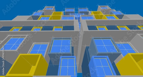 abstract modular architecture 3d rendering	
 photo