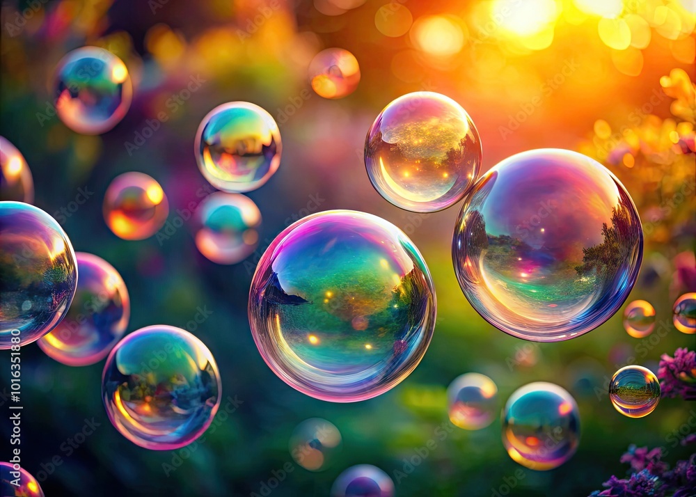 Realistic Transparent Soap Bubbles with Rainbow Reflection - Minimalist Photography Realistic Transparent Soap Bubbles with Rainbow Reflection - Minimalist Photography