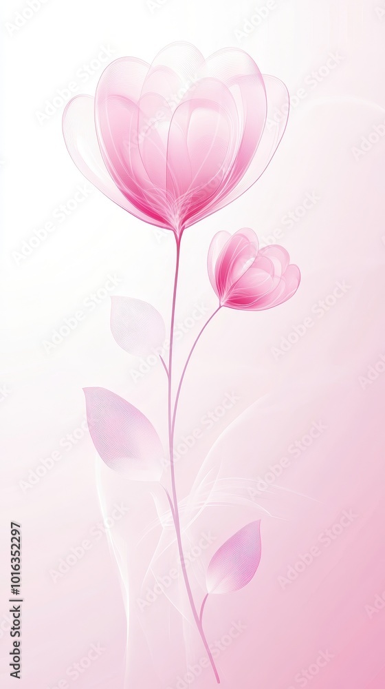 Naklejka premium Two pink flowers with translucent petals stand elegantly on a soft pastel backdrop