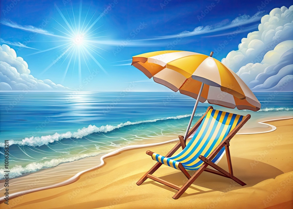 Relaxing Beach Chair Lounger with Umbrella Vector Illustration for Summer Vacation by the Sea Relaxing Beach Chair Lounger with Umbrella Vector Illustration for Summer Vacation by the Sea