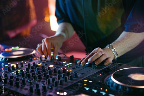 Close up view of a dj's hands