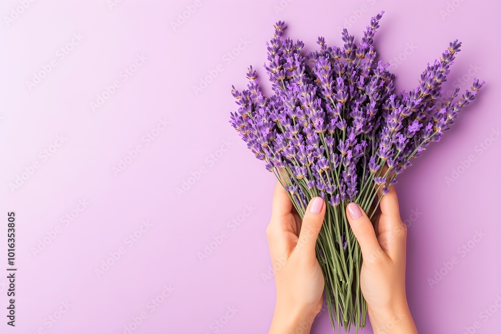 Hands gently cradling a fragrant bouquet of lavender, showcasing delicate blooms and vibrant purple hues, symbolizing tranquility and beauty. Hands gently cradling a fragrant bouquet of lavender, showcasing delicate blooms and vibrant purple hues, symbolizing tranquility and beauty.