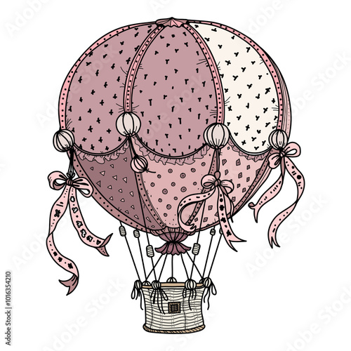 Vintage pink hot air balloon. With bows and ribbons.