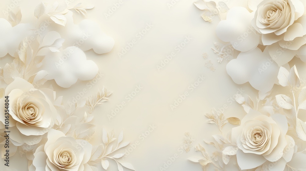 Elegant floral arrangement featuring cream roses and soft leaves on a light background. Elegant floral arrangement featuring cream roses and soft leaves on a light background.