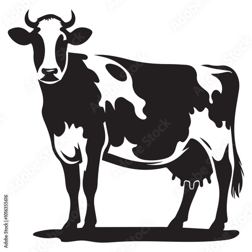 Black and white silhouette of a cow with horns