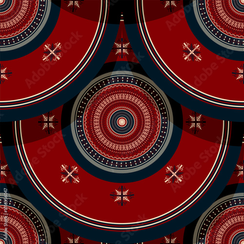 Seamless Latvian embroidery circular pattern, vector template for your design